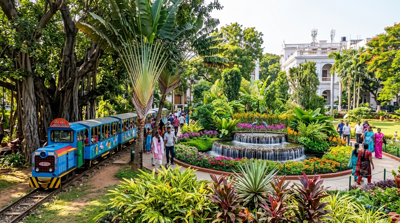 Puducherry Botanical Garden - Lush tropical trees and pathways in a heritage park