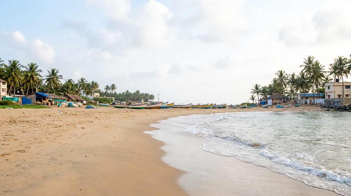 Serenity Beach - Peaceful sandy shore with rolling waves in Puducherry